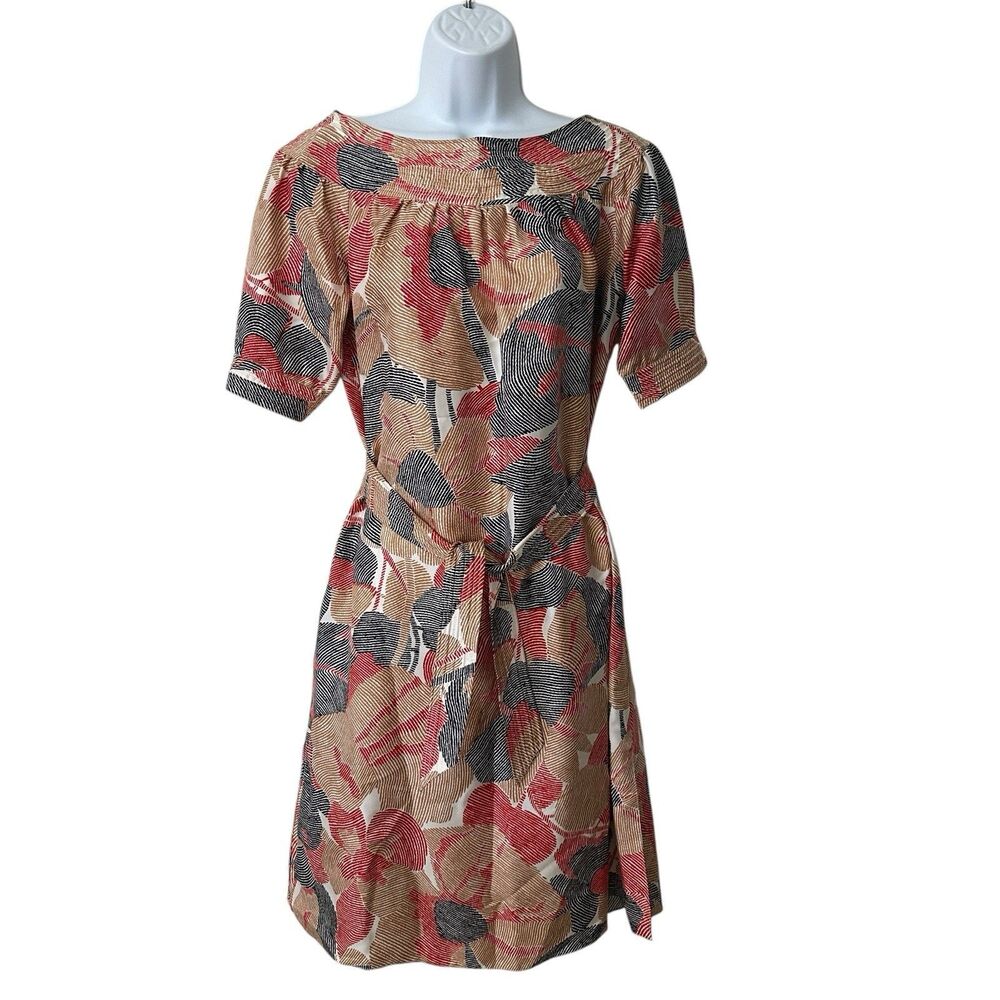 Barneys NewYork 2 Taste Luxury Humor Geo Print Silk Belted Dress